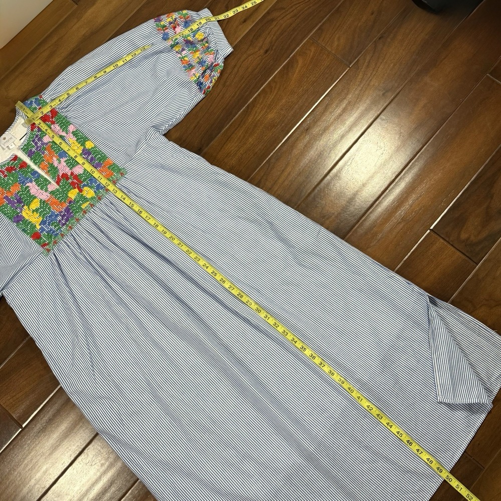 J.Marie Women's Size Small Blue White Striped Embroidered Tristen Midi Dress - Picture 6 of 13